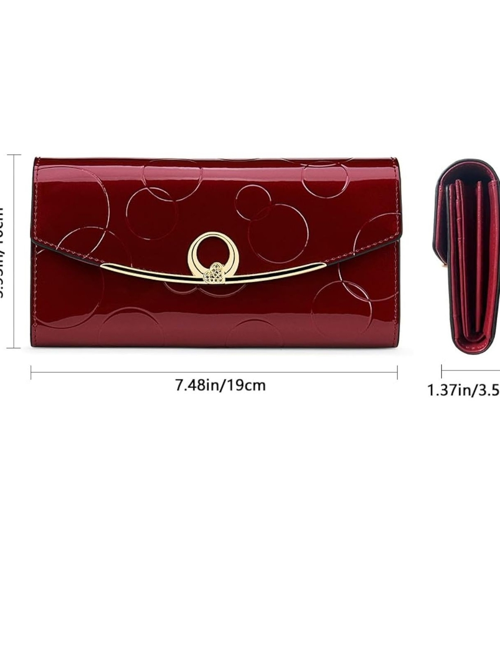 Red Patent Circle-Embossed Wallet Clutch with Gold Accent